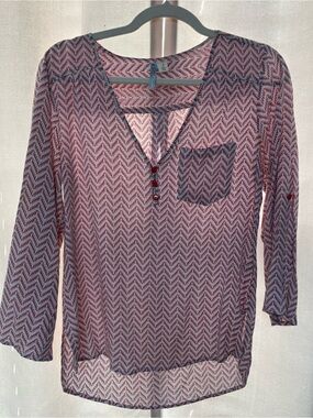 🌸 Anthropologie | Chevron & Novelty Print Sheer Blouse | Size Small